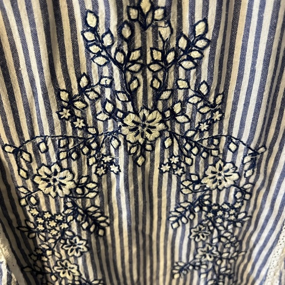 Free People Sunny Day Embroidered Shift Mini Dress Blue White Stripe Medium - Picture 8 of 11